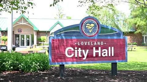 Loveland City Hall sign with building