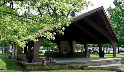 Park pavilion with green surroundings