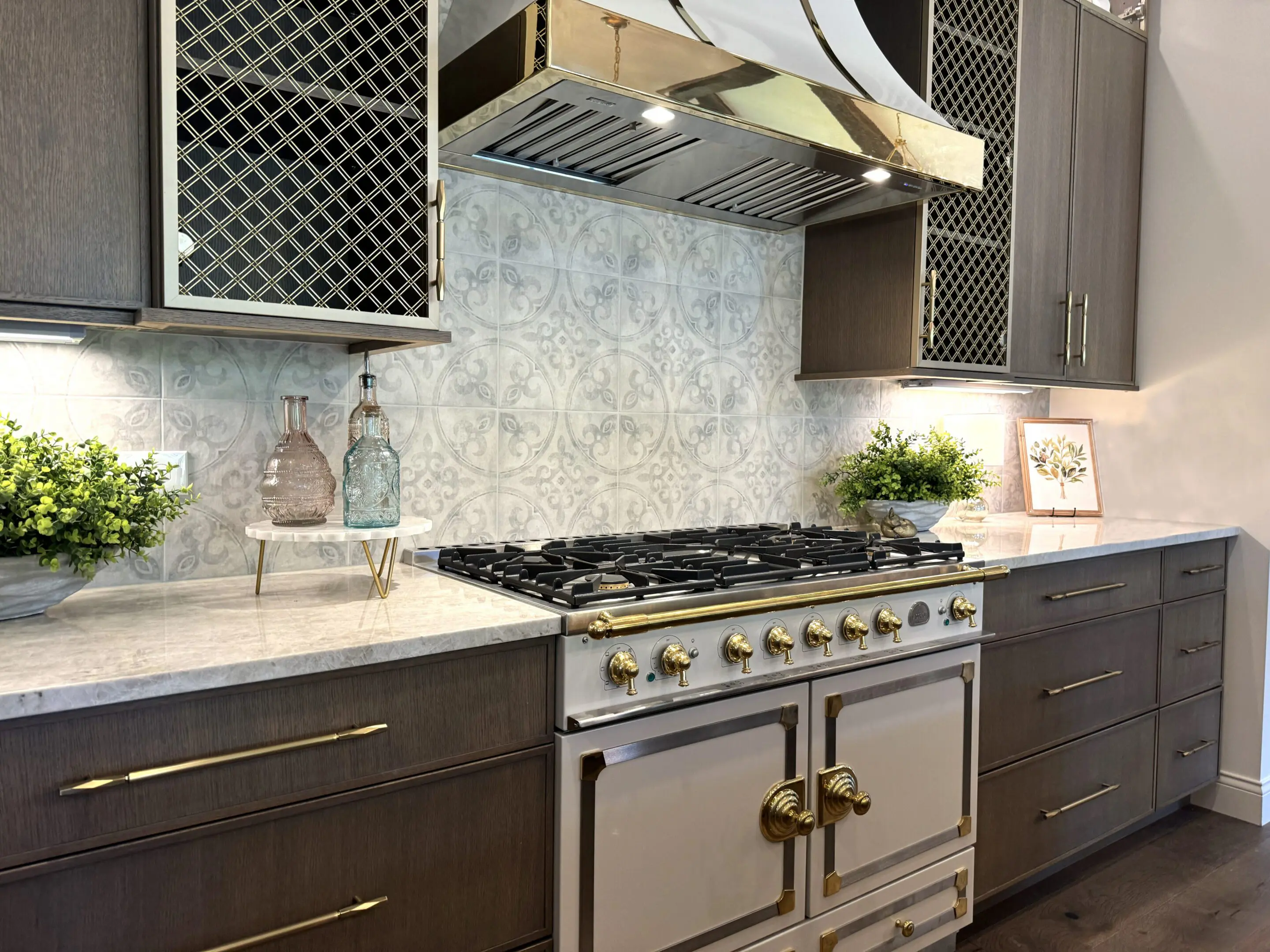 Luxury kitchen with gas range and hood