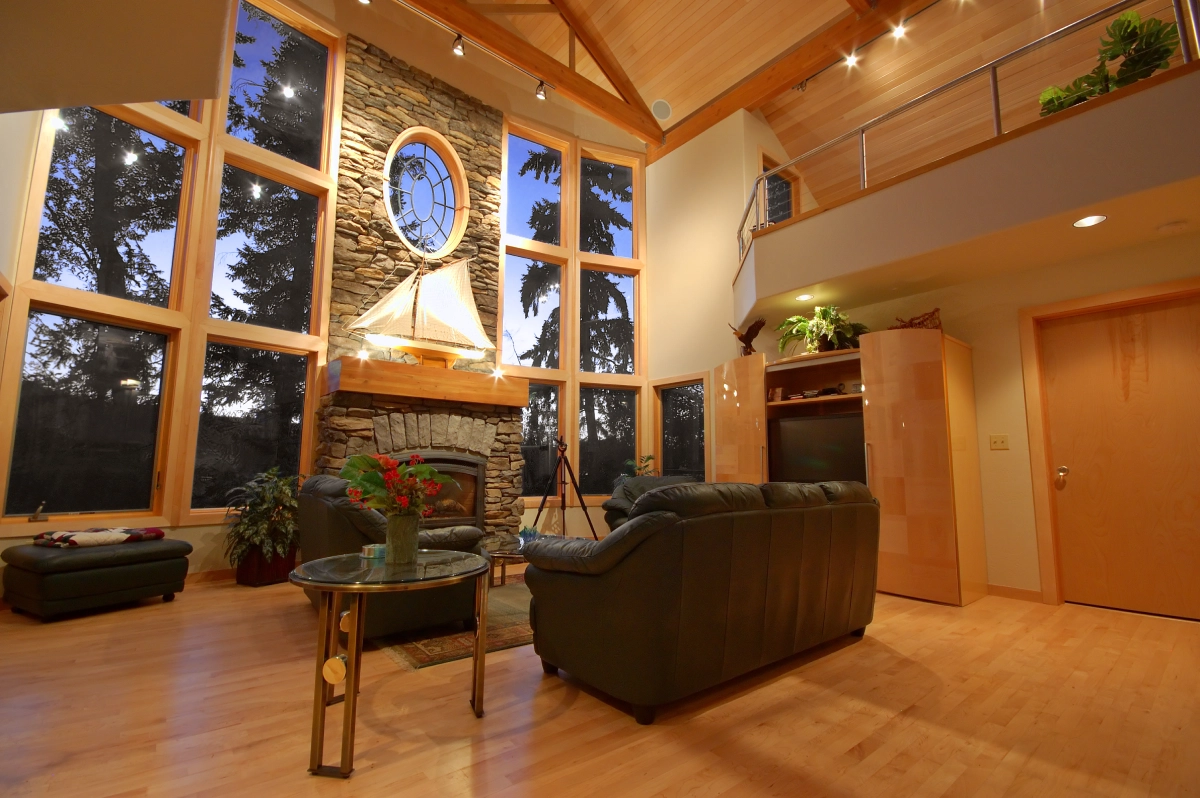 Modern loft-style living area with plants