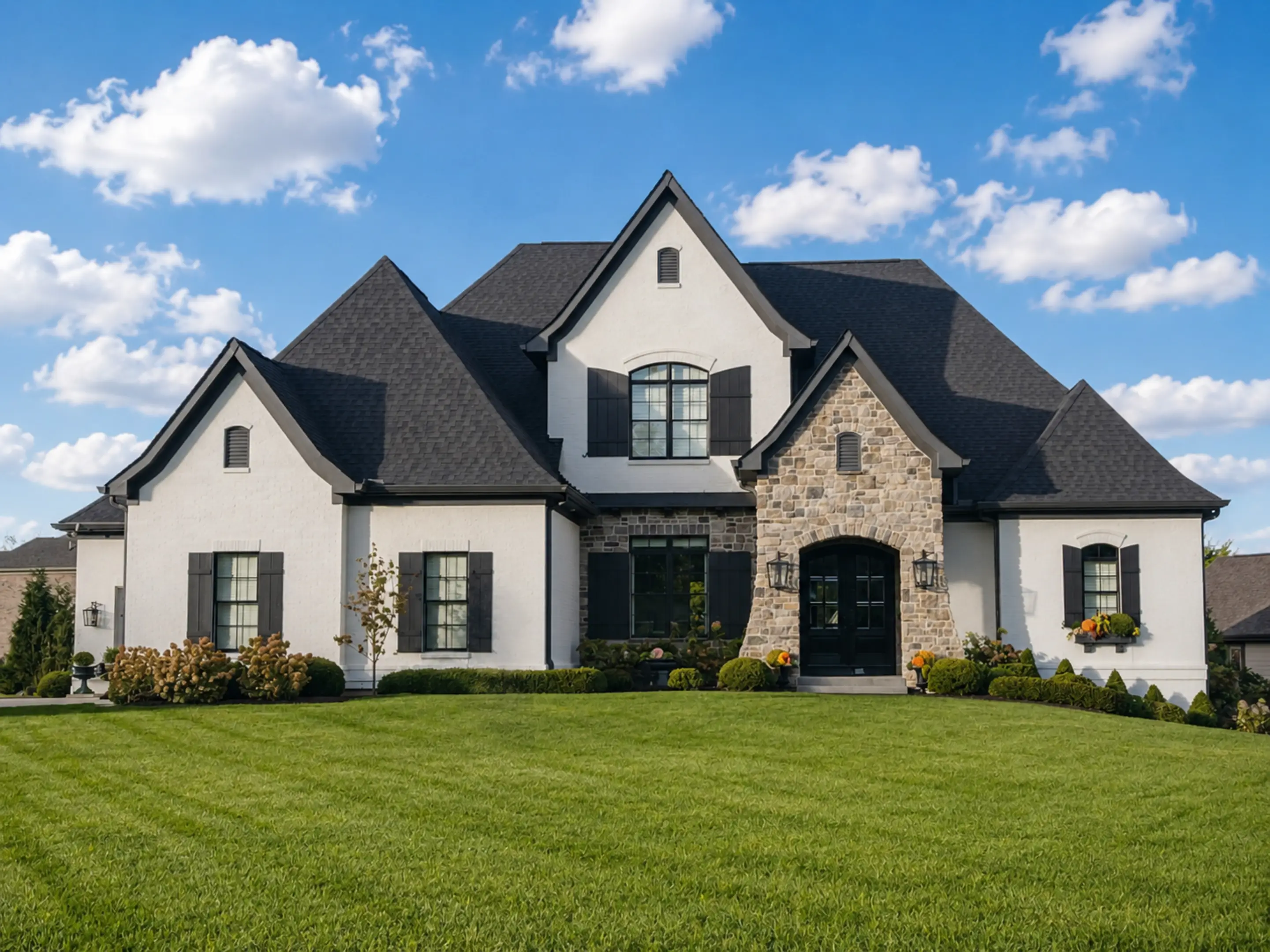 Large modern house with manicured lawn